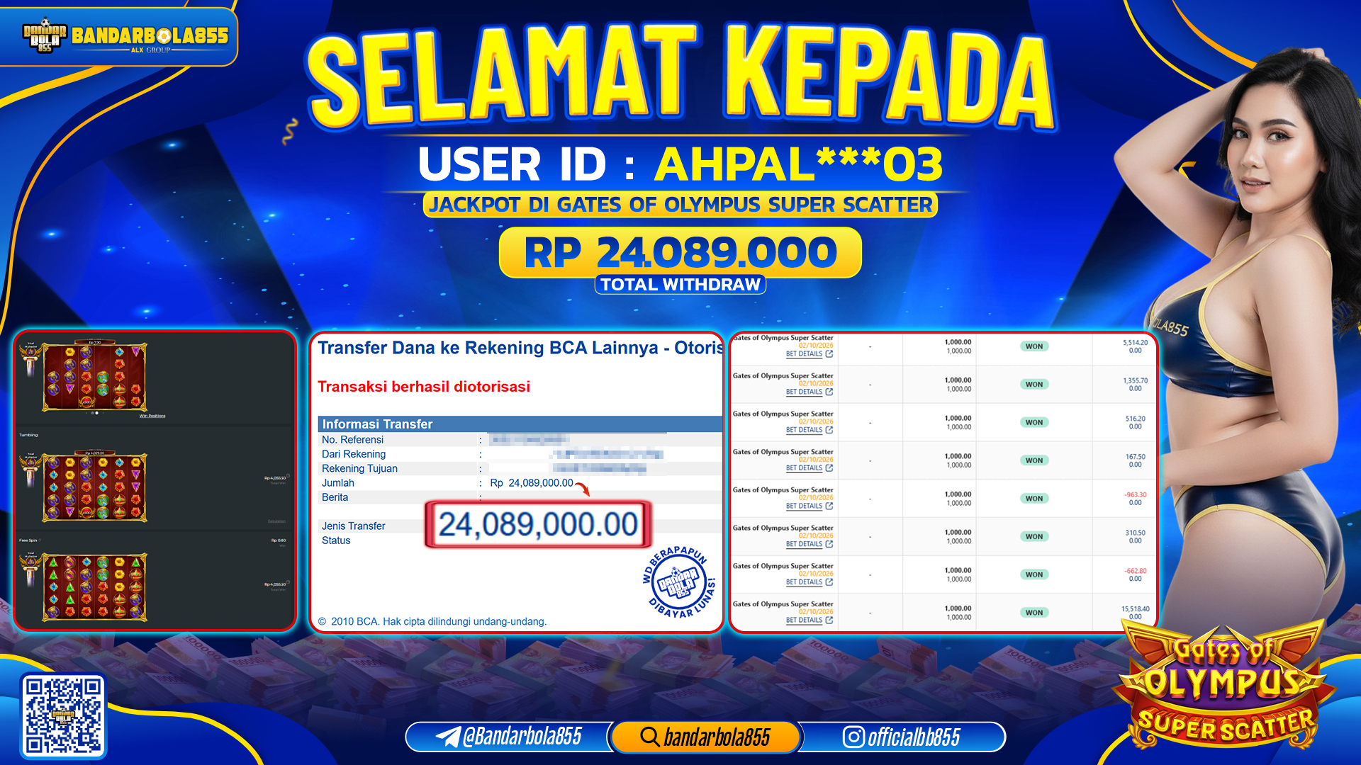 🎖 JACKPOT BANDARBOLA855 di GATES OF OLYMPUS SUPER SCATTER Rp24.089.000 🎖