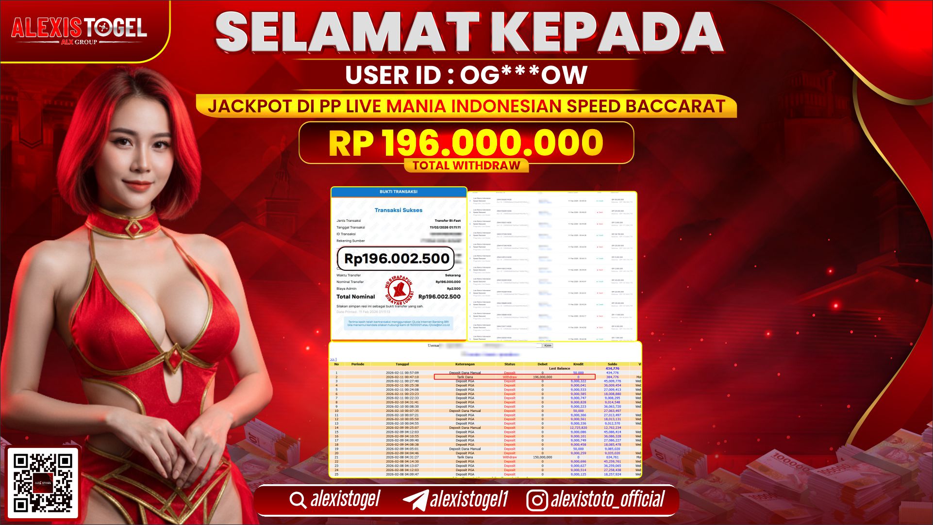 ALEXISTOGEL di PP LIVE MANIA INDONESIAN SPEED BACCARAT RP.196.000.000,- LUNAS 