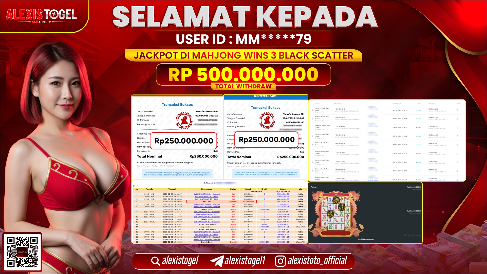 ALEXISTOGEL di SLOT MAHJONG WINS 3 BLACK SCATTER RP.500.000.000,- LUNAS 