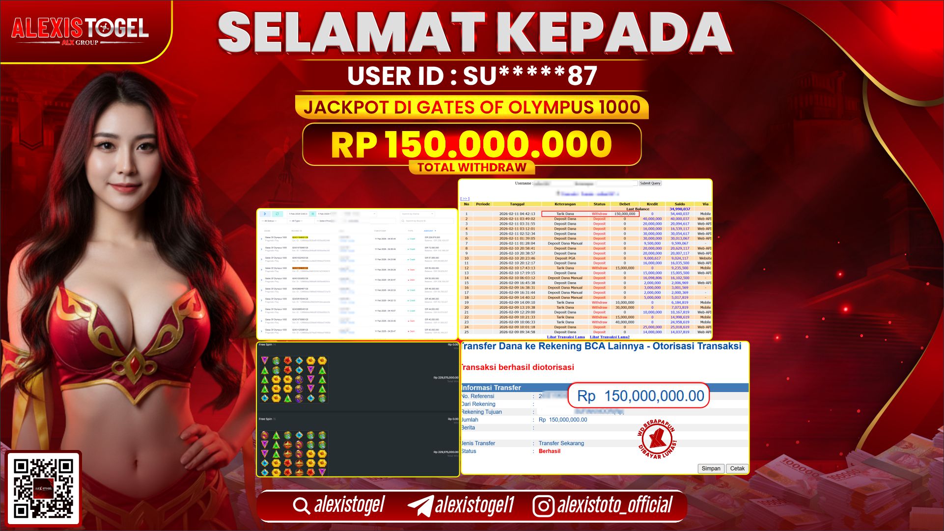 ALEXISTOGEL di SLOT GATES OF OLYMPUS 1000 RP.150.000.000,- LUNAS 