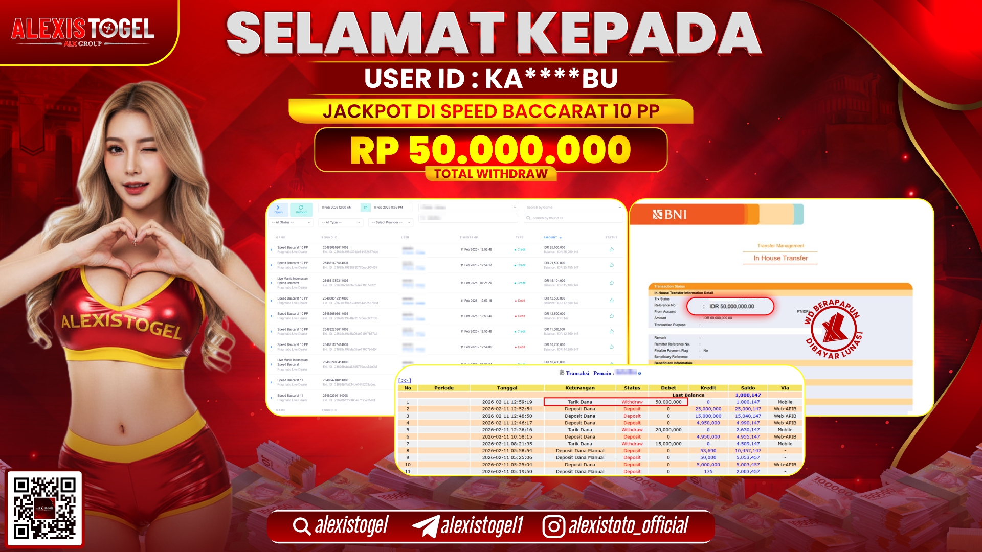 ALEXISTOGEL di PPLD SPEED BACCARAT 10PP RP.50.000.000,- LUNAS 