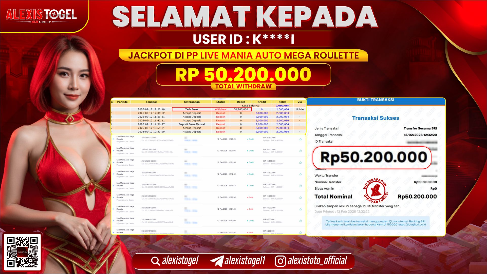 ALEXISTOGEL di PP LIVE MANIA AUTO MEGA ROULETTE RP.50.200.000,- LUNAS 