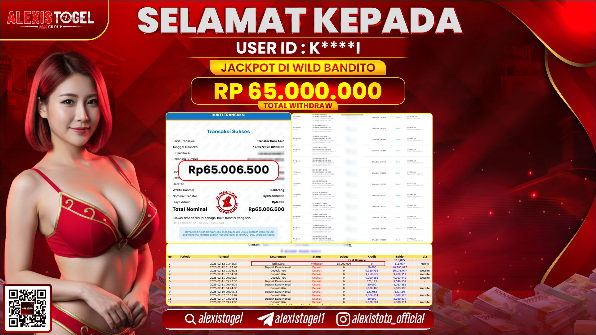 ALEXISTOGEL di SLOT WILD BANDITO RP.65.000.000,- LUNAS 