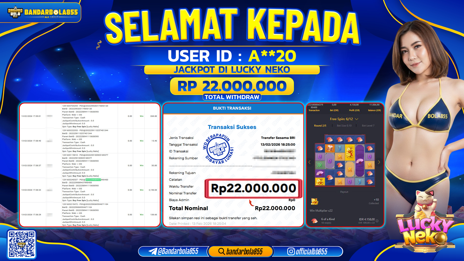 🎖 JACKPOT BANDARBOLA855 di LUCKY NEKO Rp22.000.000 🎖