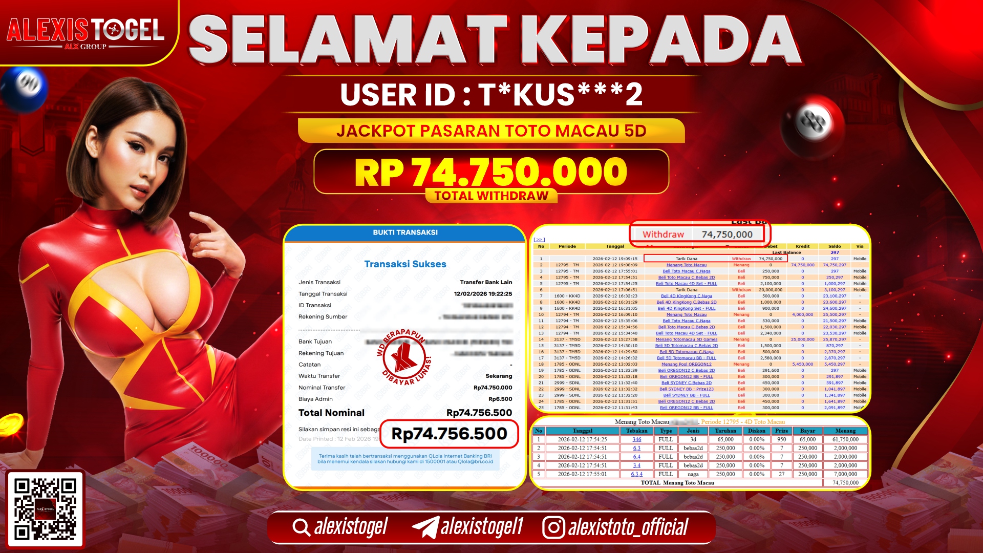 ALEXISTOGEL di TOGEL TOTO MACAU 5D RP.74.750.000,- LUNAS 