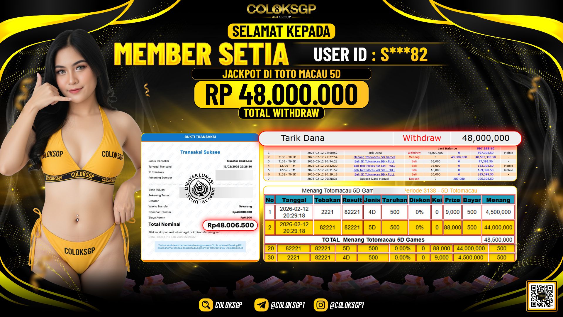 COLOKSGP JACKPOT DI TOTO MACAU 5D