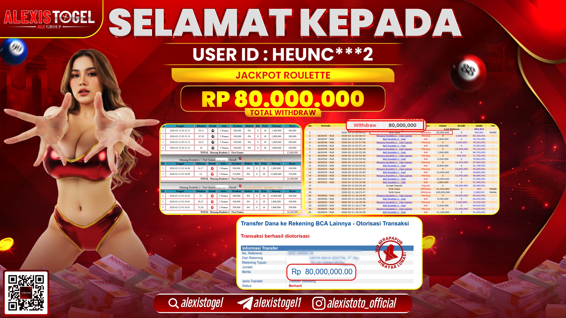 ALEXISTOGEL di CASINO ROULETTE RP.80.000.000,- LUNAS 