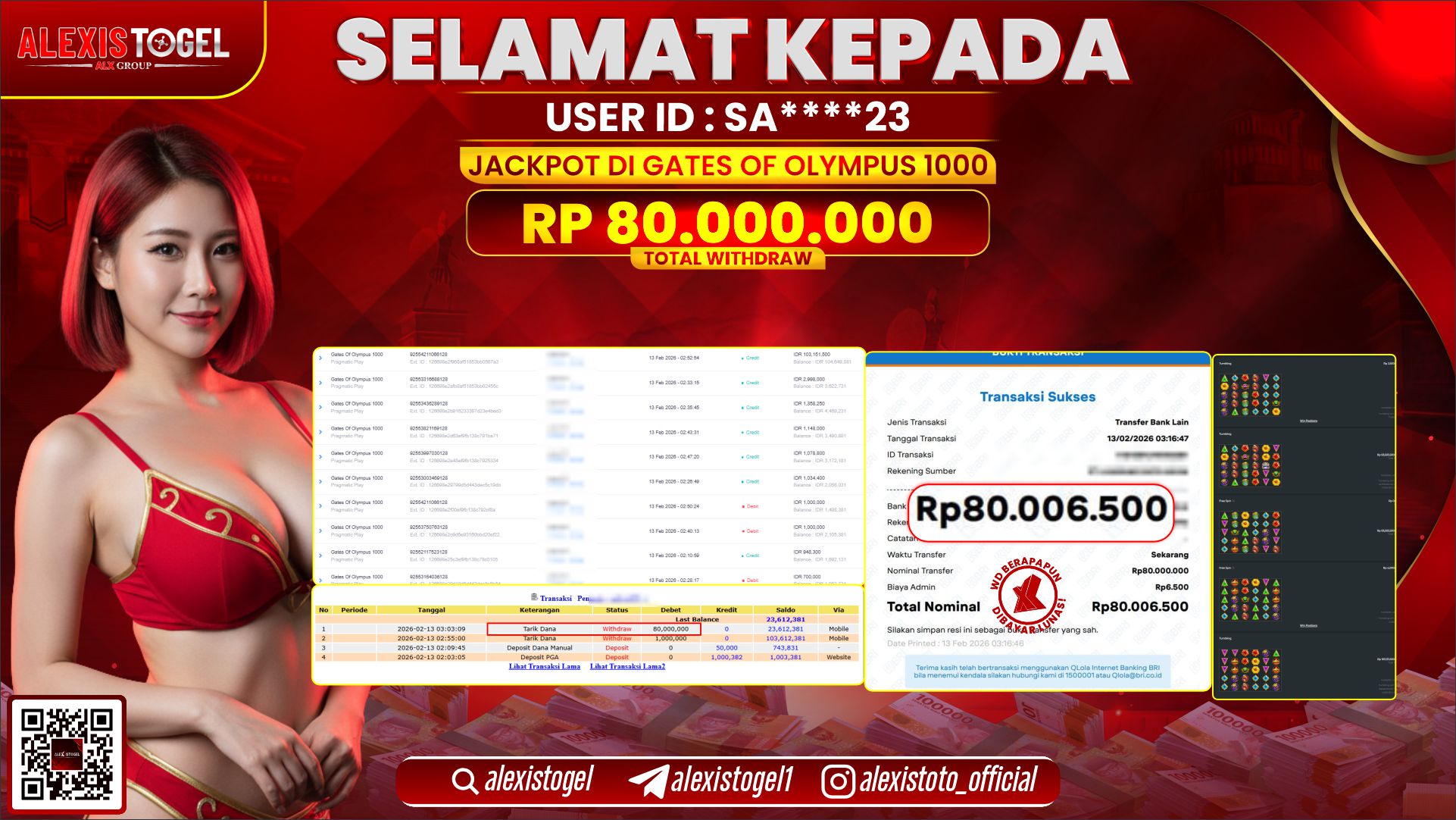 ALEXISTOGEL di SLOT GATES OF OLYMPUS 1000 RP.80.000.000,- LUNAS 