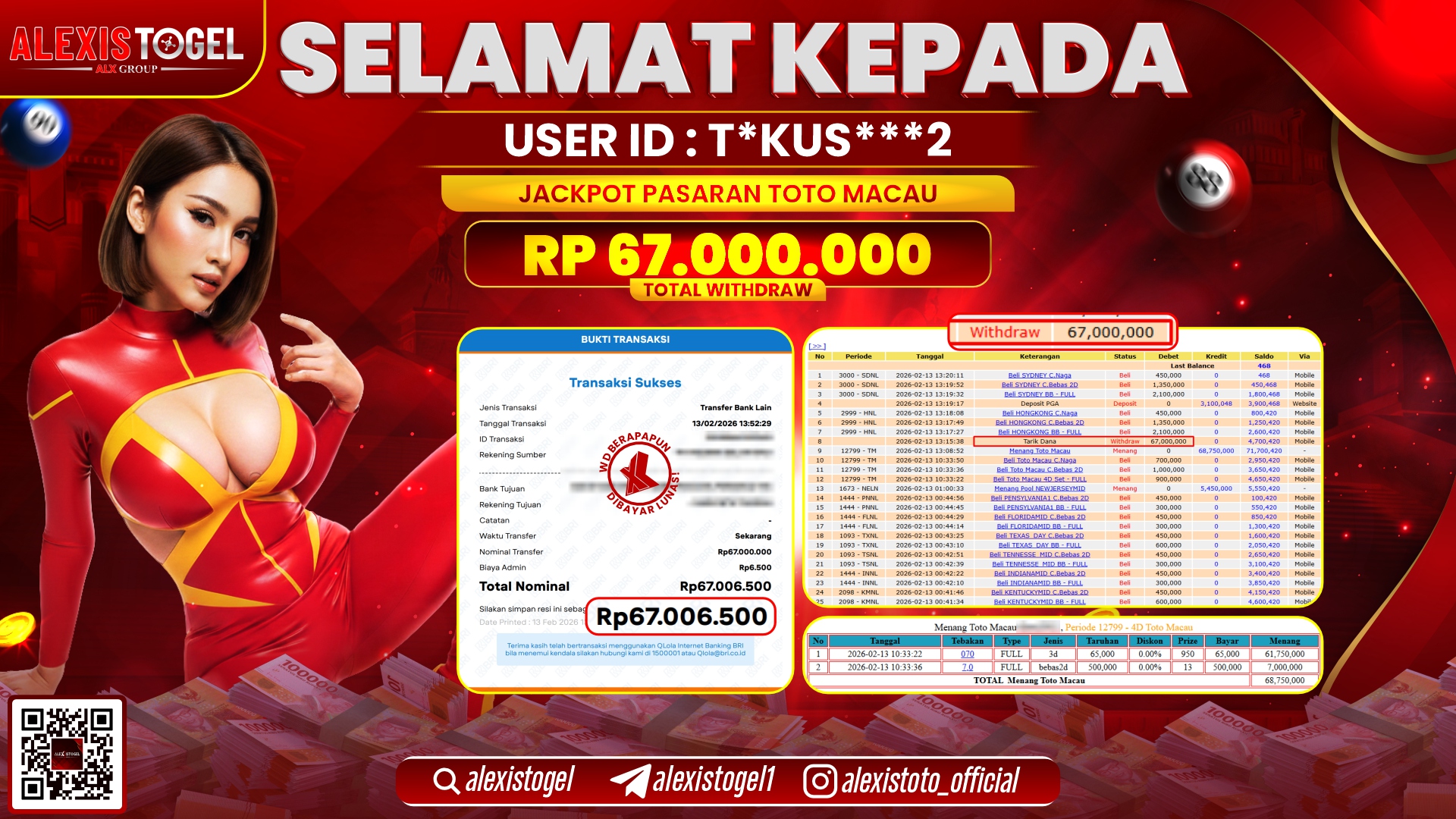 ALEXISTOGEL di TOGEL TOTO MACAU RP.67.000.000,- LUNAS 
