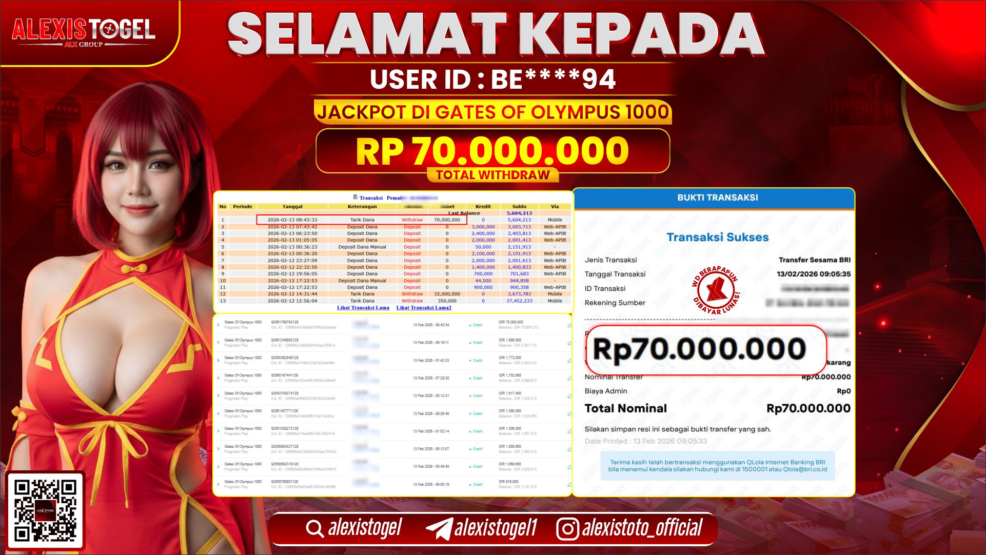 ALEXISTOGEL di SLOT GATES OF OLYMPUS 1000 RP.70.000.000,- LUNAS 