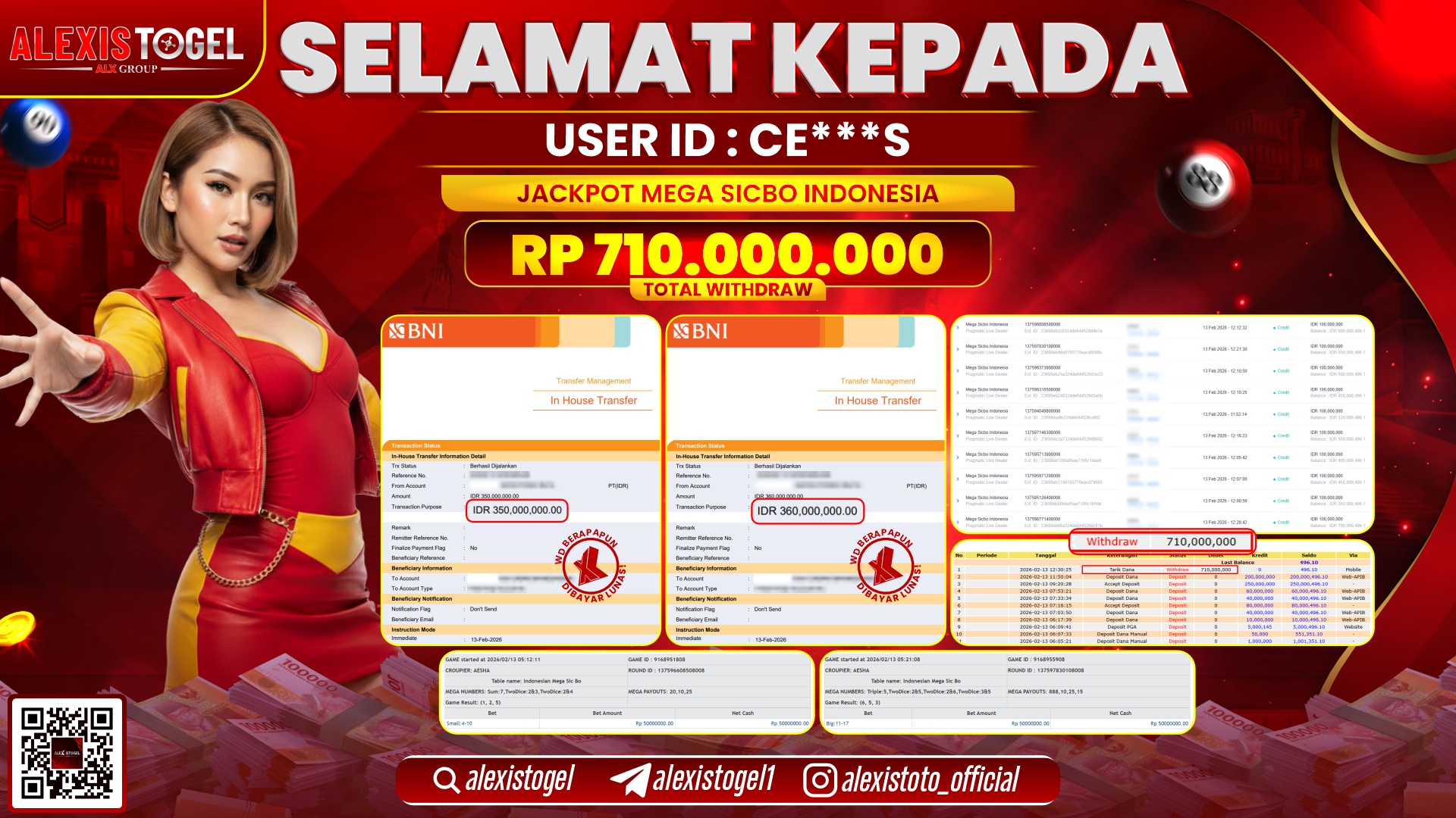 ALEXISTOGEL di PPLD MEGA SICBO INDONESIA RP.710.000.000,- LUNAS 