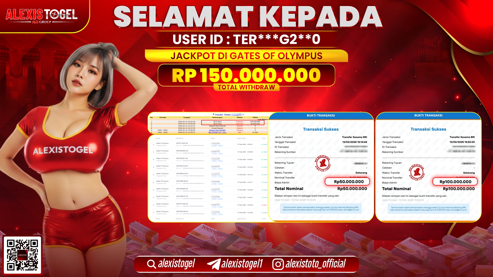 ALEXISTOGEL di SLOT GATES OF OLYMPUS RP.150.000.000,- LUNAS 