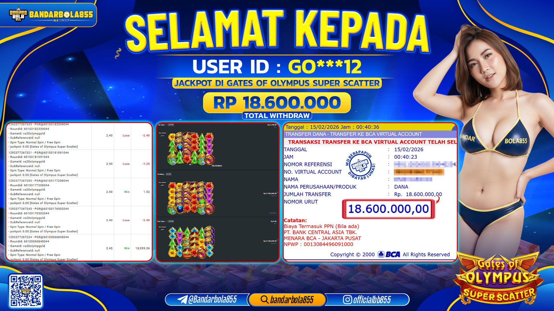 🎖 JACKPOT BANDARBOLA855 di GATES OF OLYMPUS SUPER SCATTER  Rp18.600.000 🎖