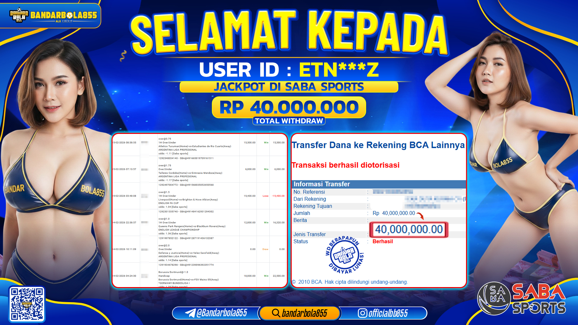 🎖 JACKPOT BANDARBOLA855 di SABA SPORTS Rp40.000.000 🎖