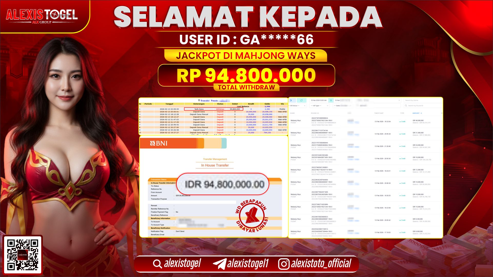 ALEXISTOGEL di SLOT MAHJONG WAYS RP.94.800.000,- LUNAS 