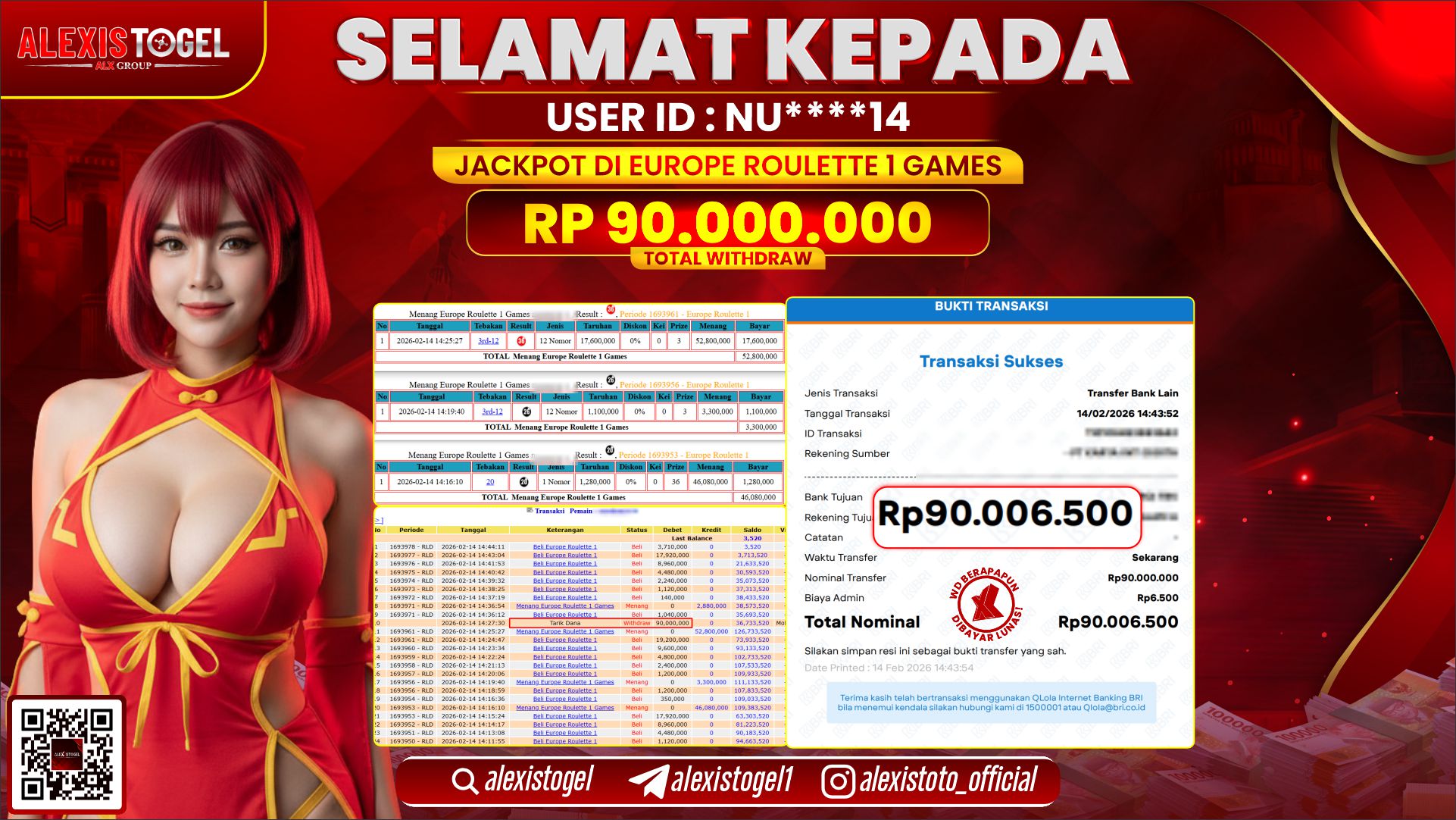 ALEXISTOGEL di CASINO EUROPE ROULETTE 1 GAMES RP.90.000.000,- LUNAS 