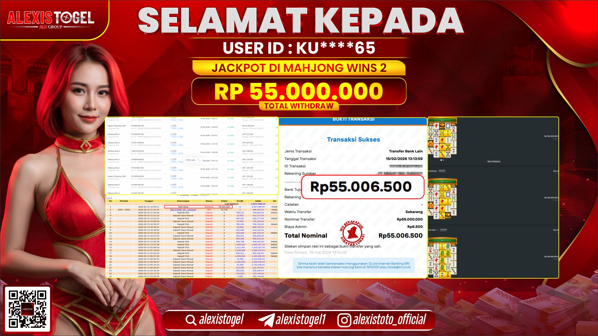 ALEXISTOGEL di SLOT MAHJONG WINS 2 RP.55.000.000,- LUNAS 