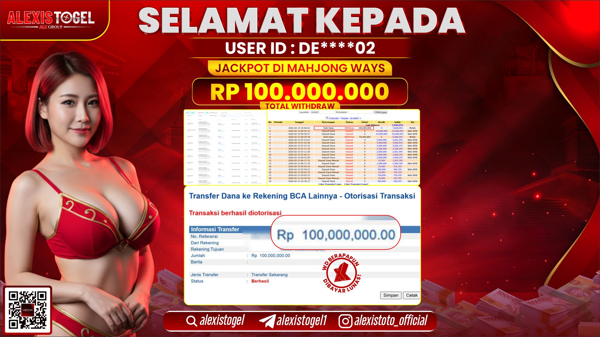 ALEXISTOGEL di SLOT MAHJONG WAYS RP.100.000.000,- LUNAS 