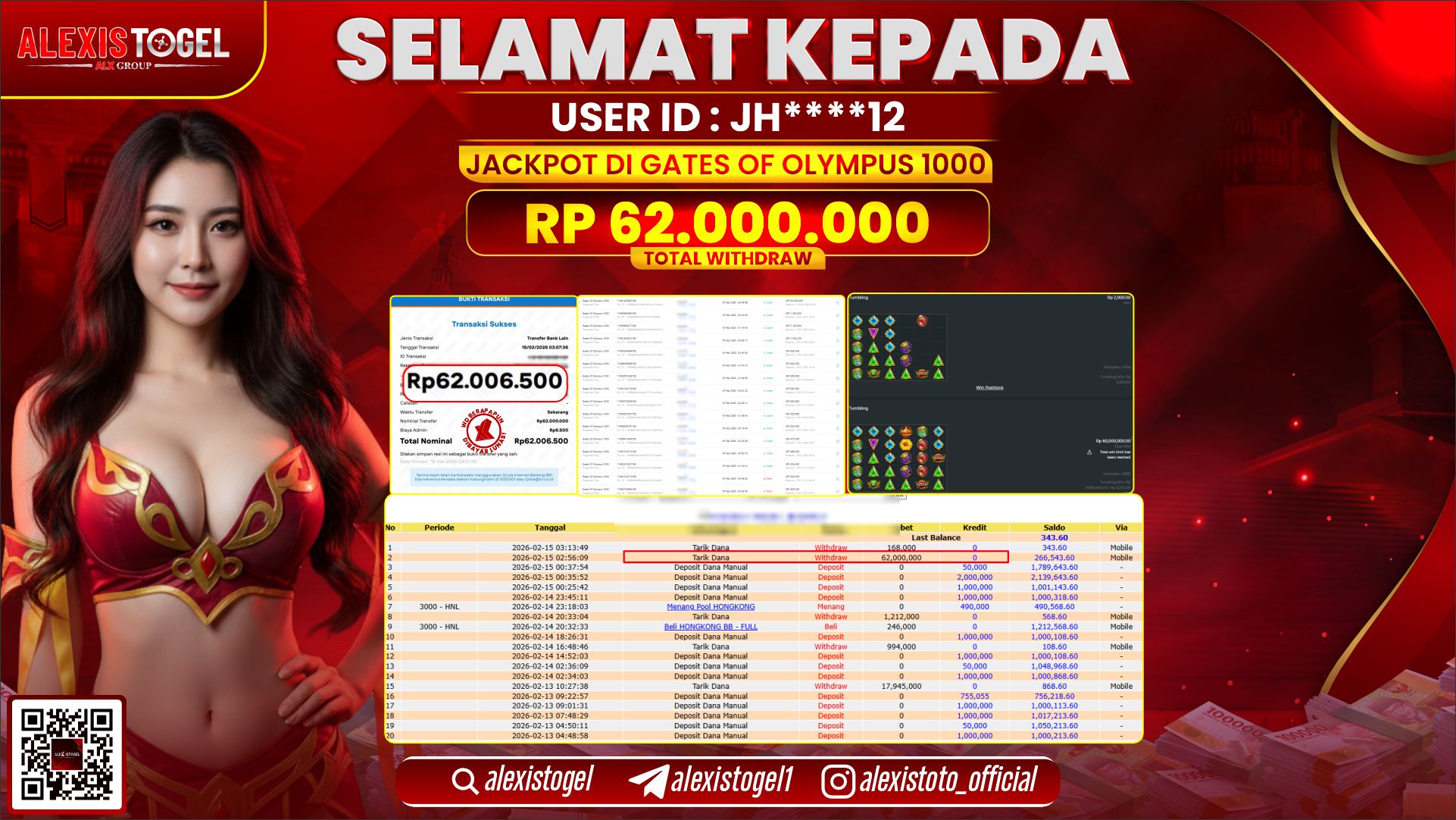 ALEXISTOGEL di SLOT GATES OF OLYMPUS 1000 RP.62.000.000,- LUNAS 