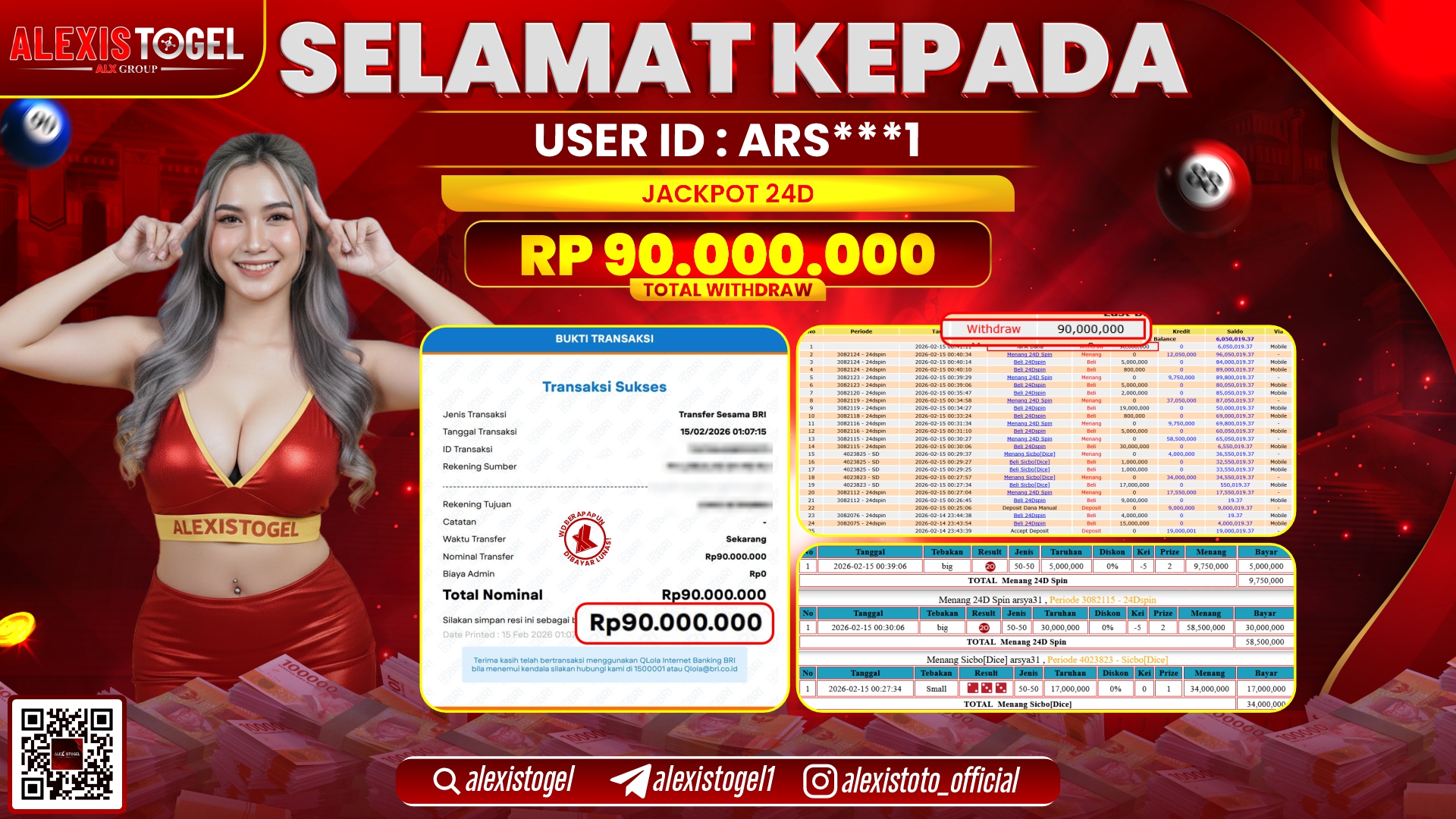 ALEXISTOGEL di CASINO 24D SPIN RP.90.000.000,- LUNAS 