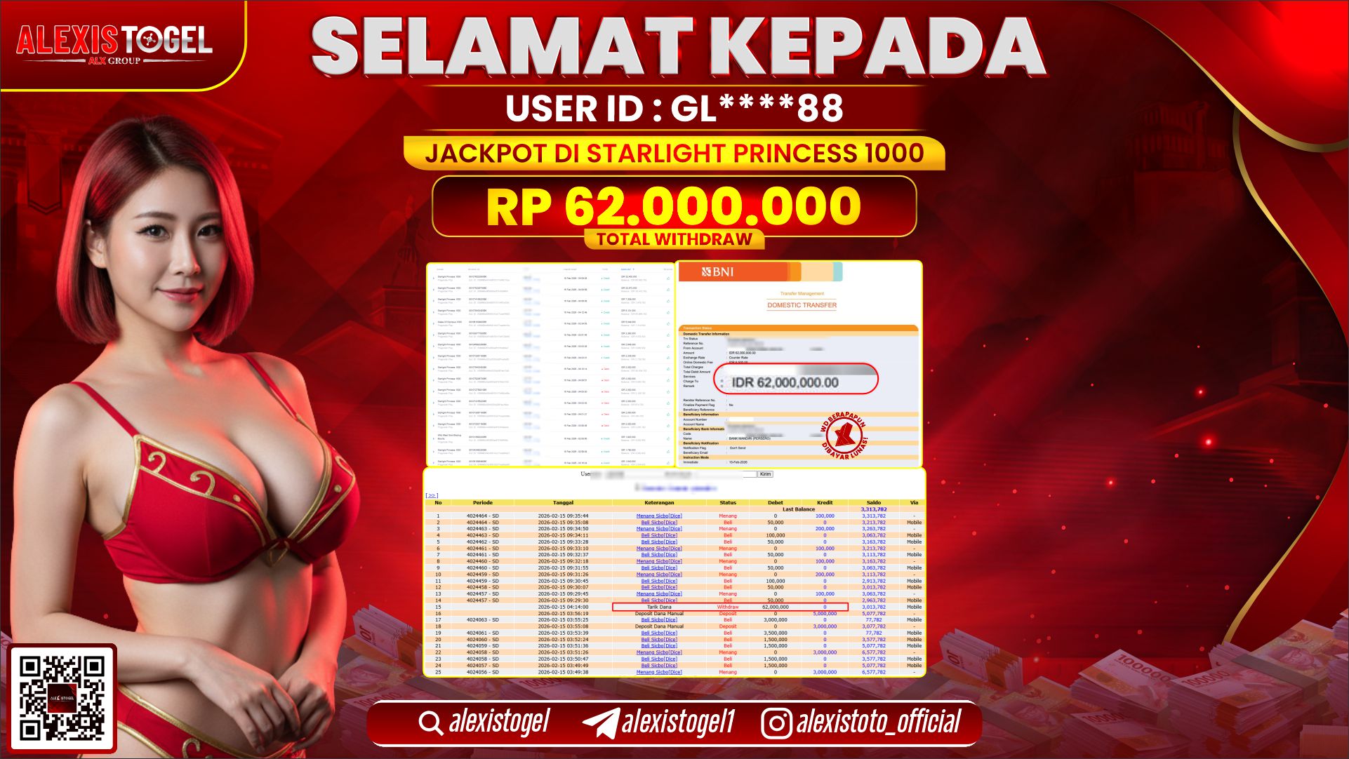 ALEXISTOGEL di SLOT STARLIGHT PRINCESS 1000 RP.62.000.000,- LUNAS 
