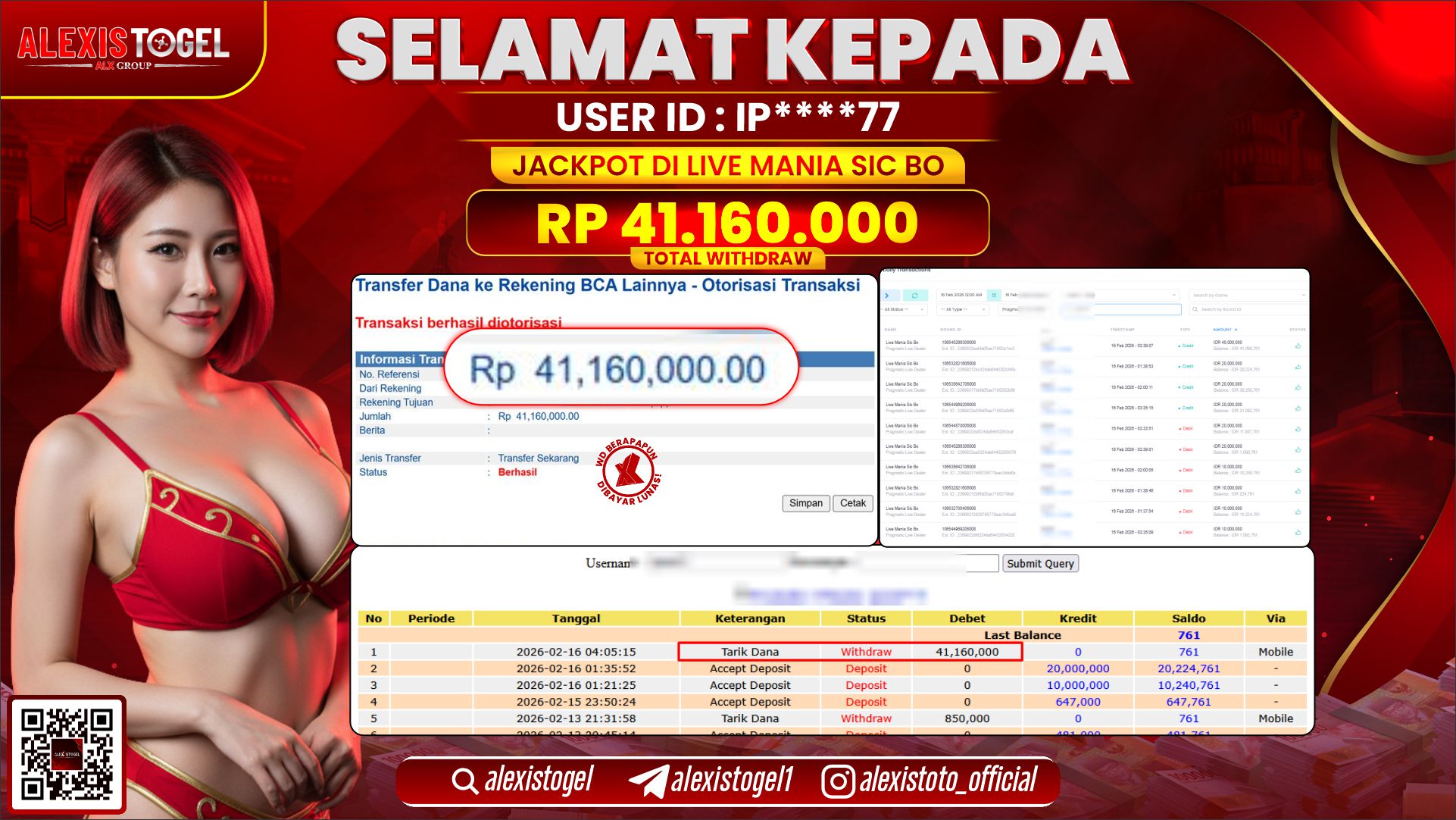 ALEXISTOGEL di LIVE MANIA SIC BO MID RP.41.160.000,- LUNAS 