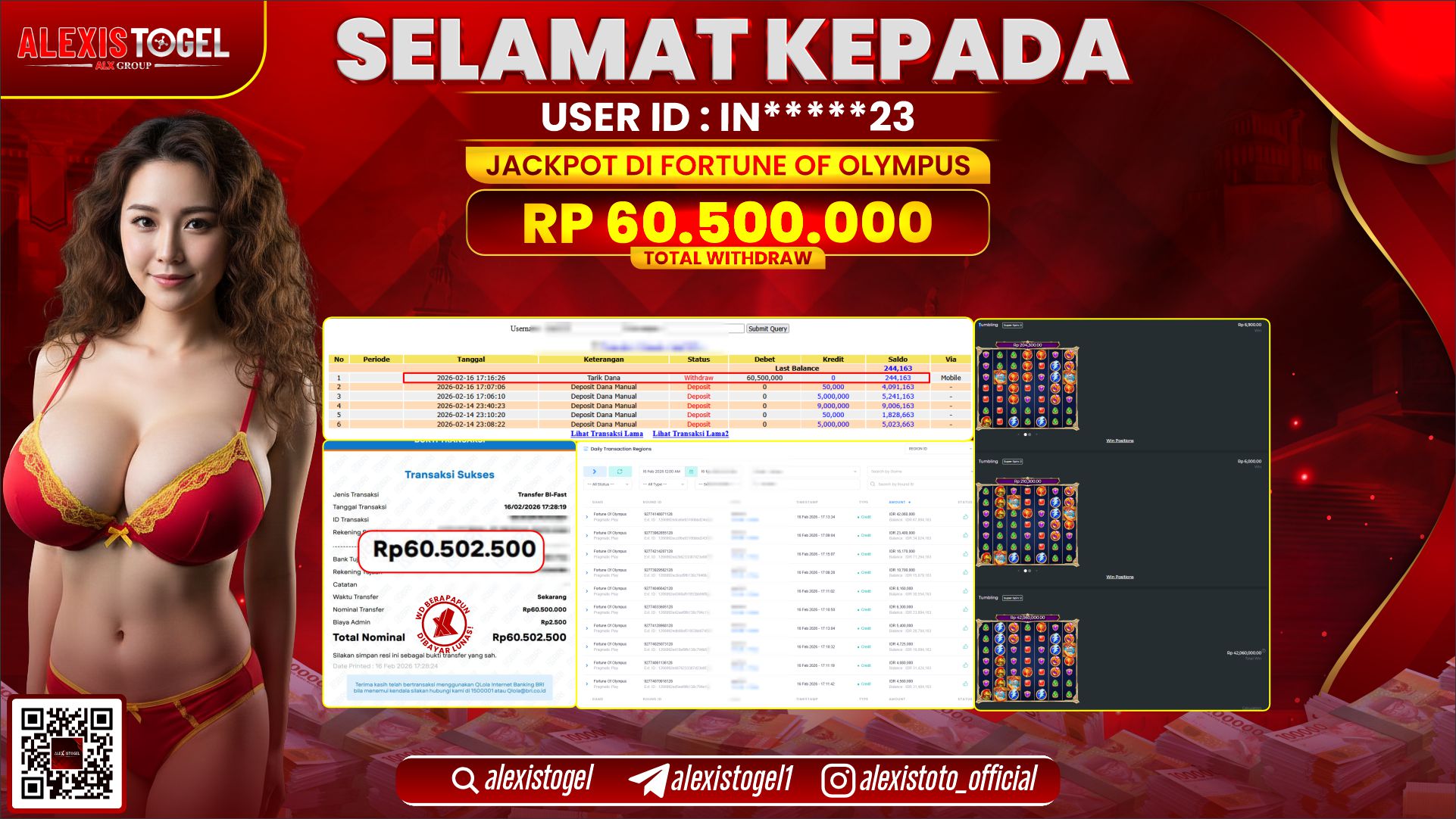 ALEXISTOGEL di SLOT FORTUNE OF OLYMPUS RP.60.500.000,- LUNAS 