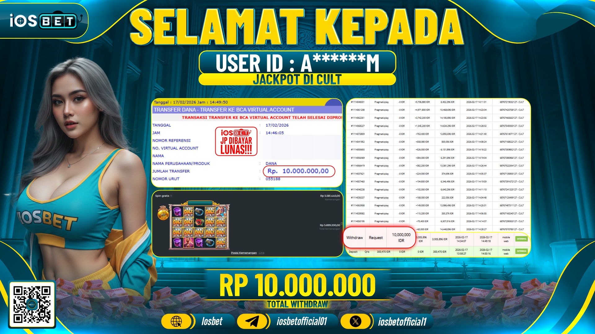 Bukti Pembayaran LUNAS SLOT GAME GACOR Rp.10.000.000,-