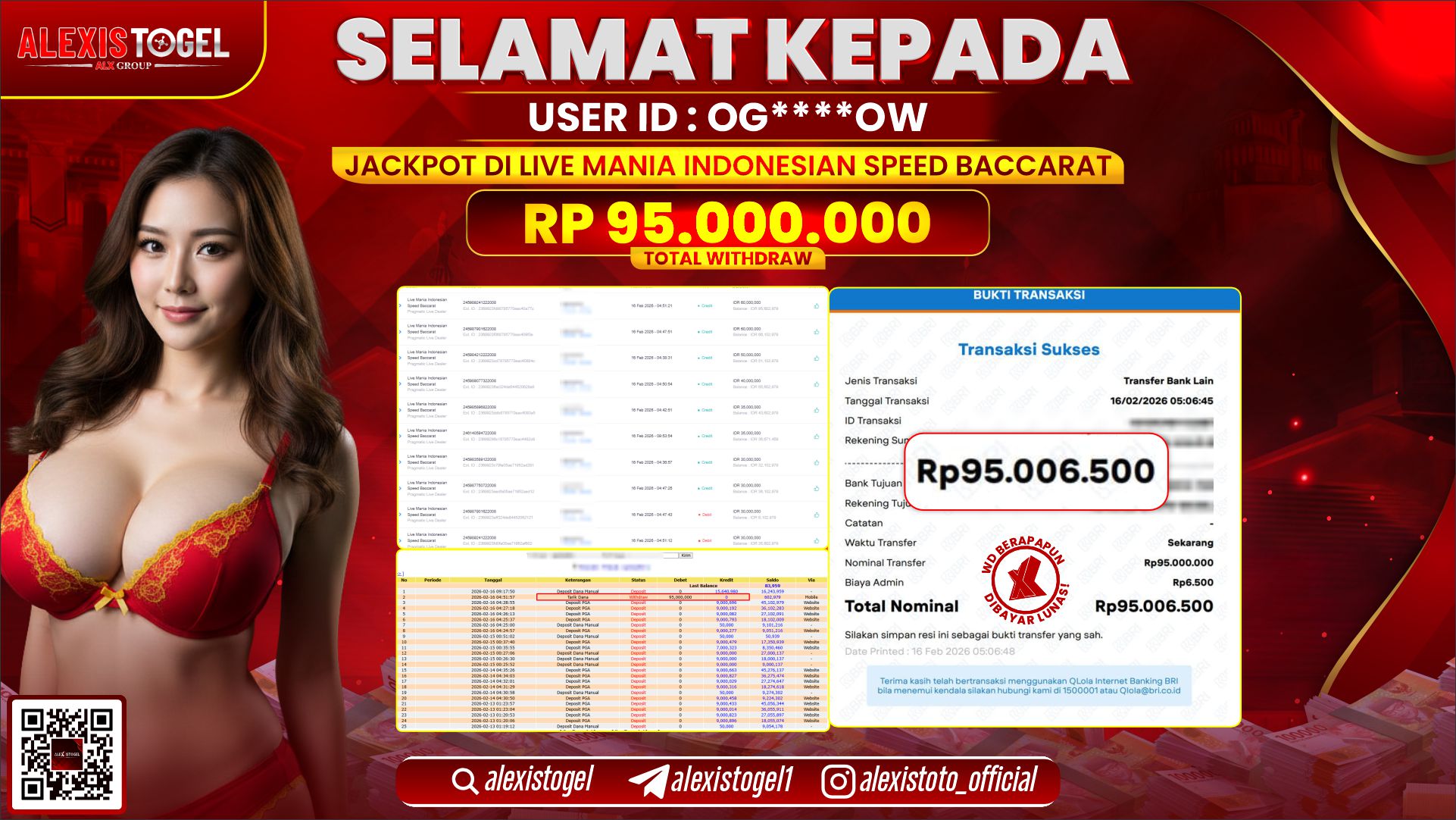 ALEXISTOGEL di LIVE MANIA INDONESIAN SPEED BACCARAT RP.95.000.000,- LUNAS 