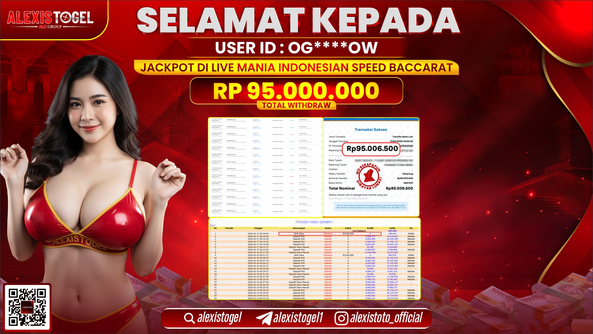 ALEXISTOGEL di LIVE MANIA INDONESIAN SPEED BACCARAT RP.95.000.000,- LUNAS 