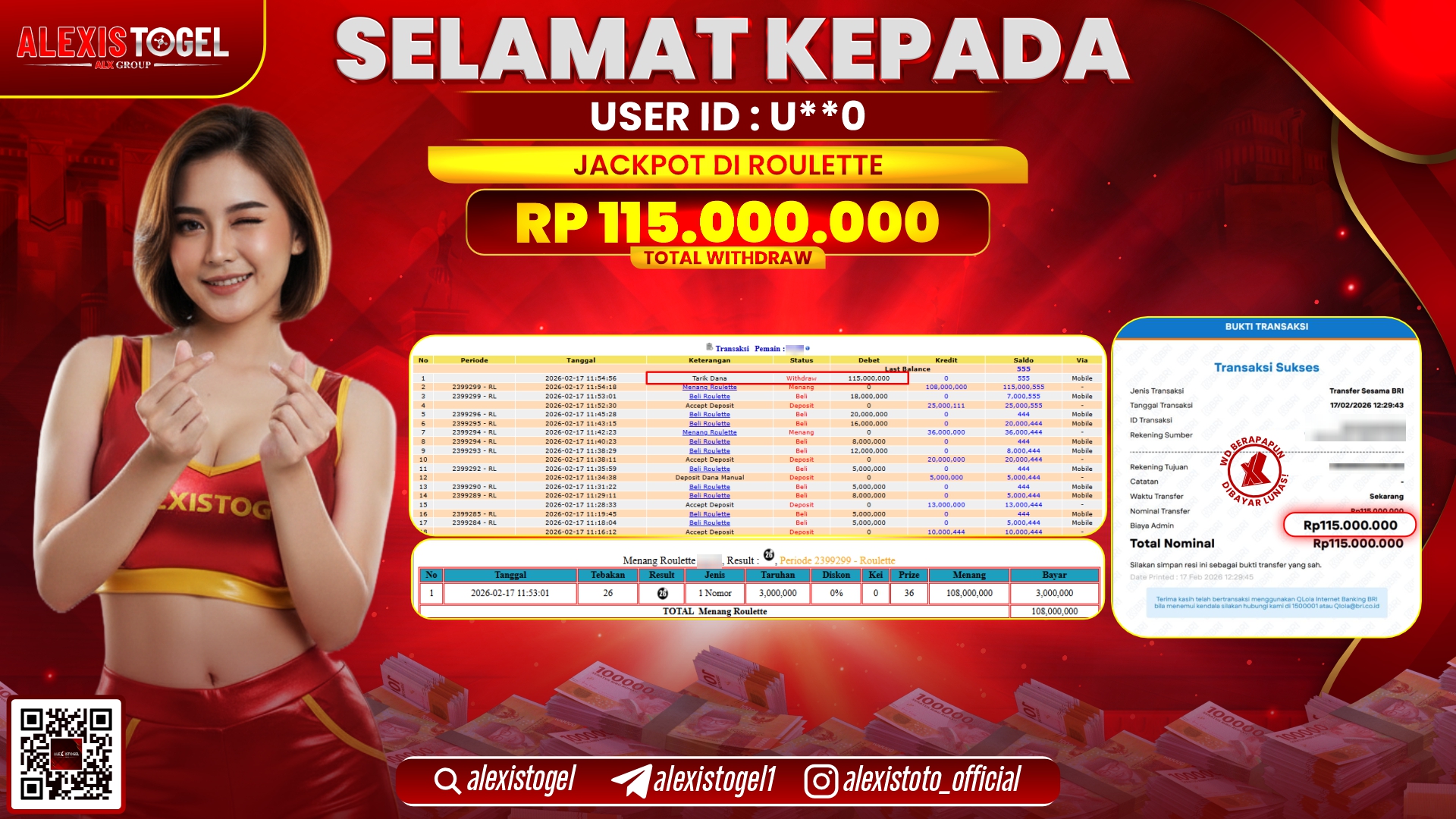 ALEXISTOGEL di CASINO ROULETTE RP.115.000.000,- LUNAS 