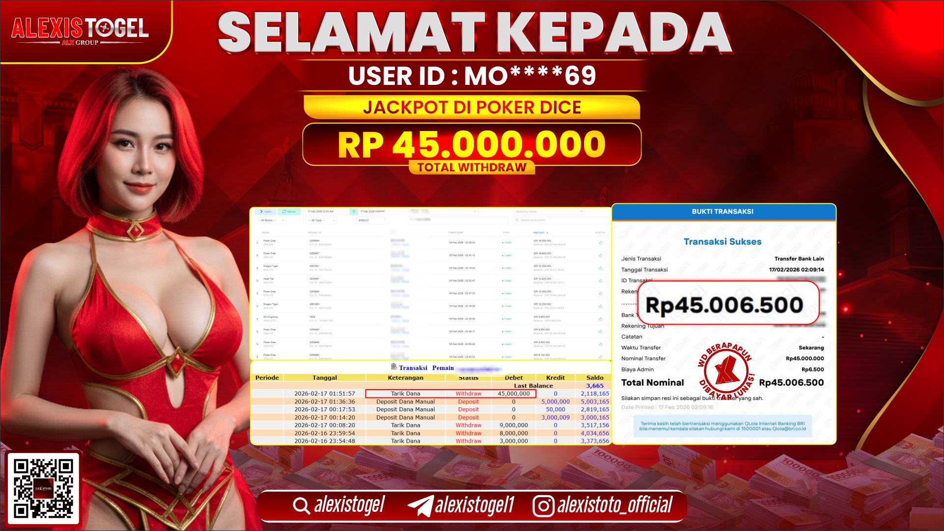 ALEXISTOGEL di CASINO POKER DICE RP.45.000.000,- LUNAS 