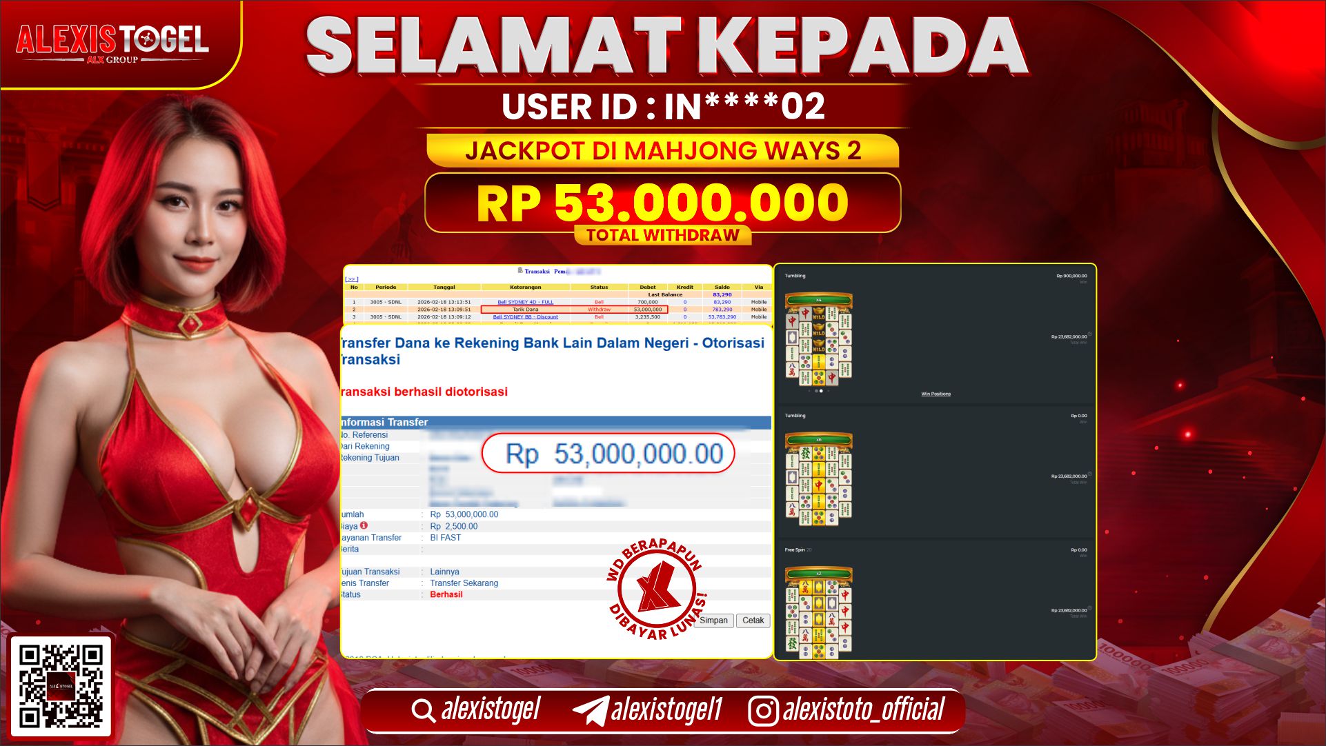 ALEXISTOGEL di SLOT MAHJONG WAYS 2 RP.53.000.000,- LUNAS 