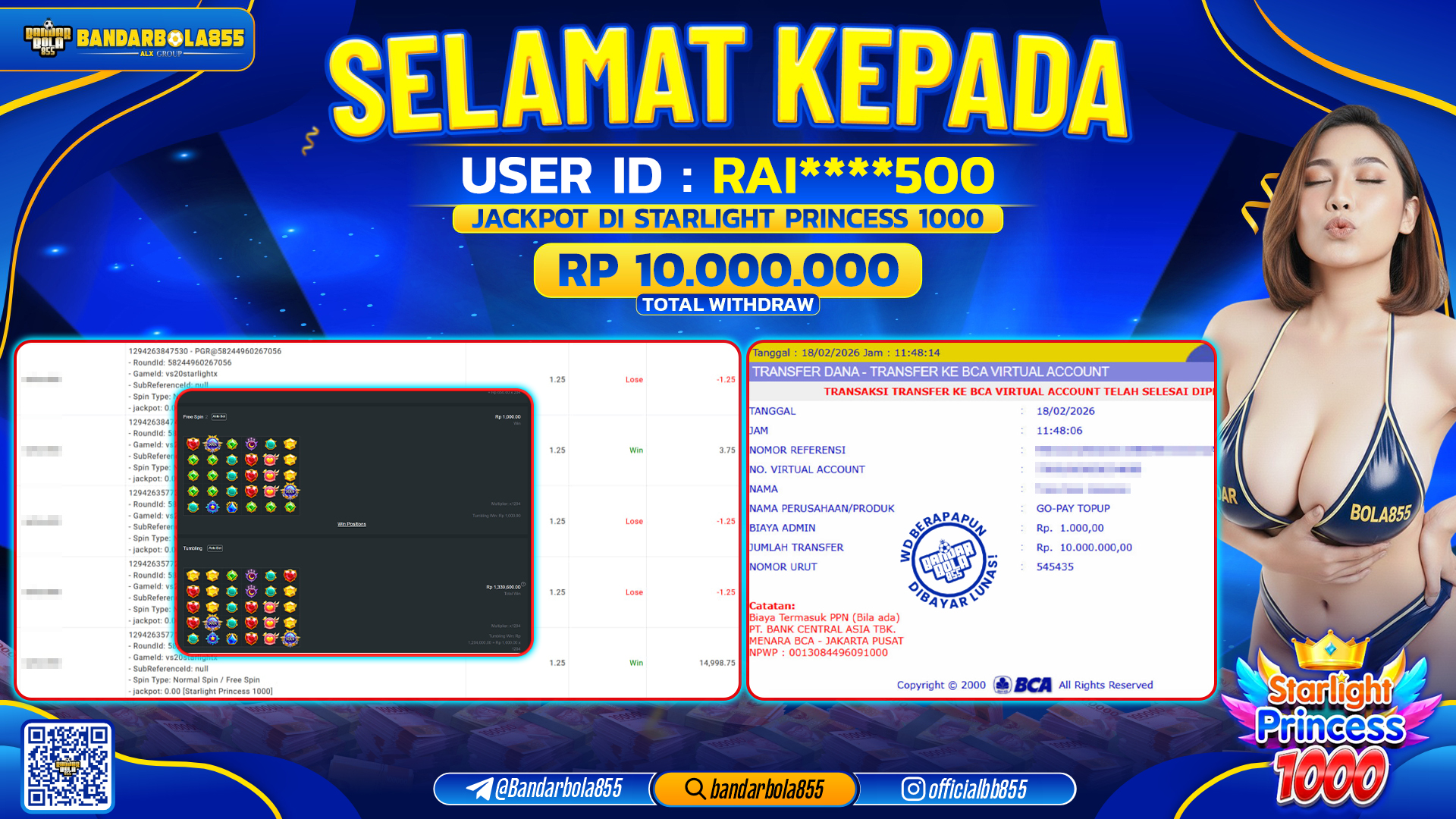 🎖 JACKPOT BANDARBOLA855 di STARLIGHT PRINCESS 1000 Rp10.000.000 🎖