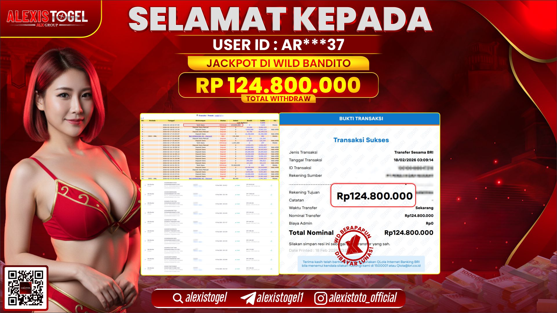 ALEXISTOGEL di SLOT WILD BANDITO RP.124.800.000,- LUNAS 