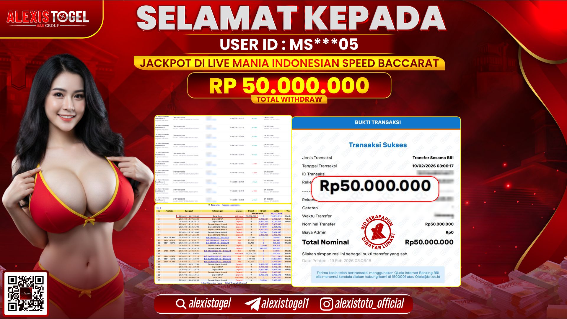 ALEXISTOGEL di LIVE MANIA INDONESIA SPEED BACCARAT RP.50.000.000,- LUNAS 