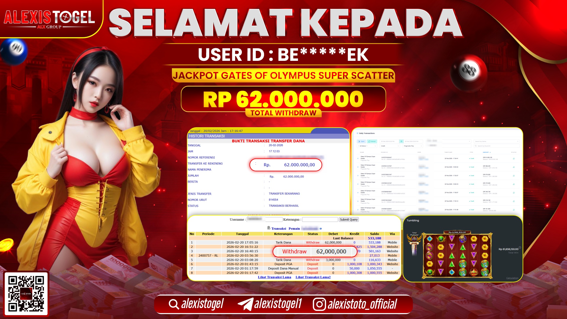 ALEXISTOGEL di SLOT GATES OF OLYMPUS SUPER SCATTER RP.62.000.000,- LUNAS 