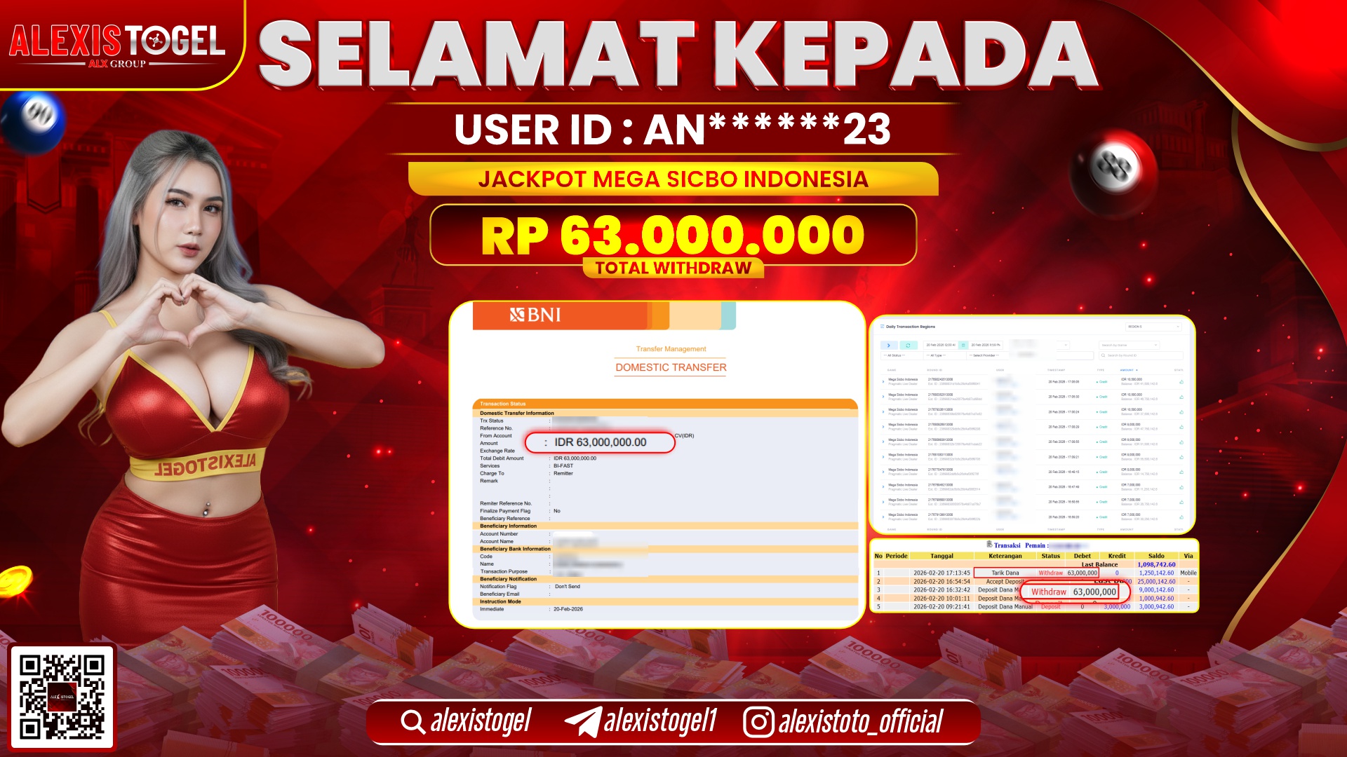 ALEXISTOGEL di PPLD MEGA SICBO INDONESIA RP.63.000.000,- LUNAS 