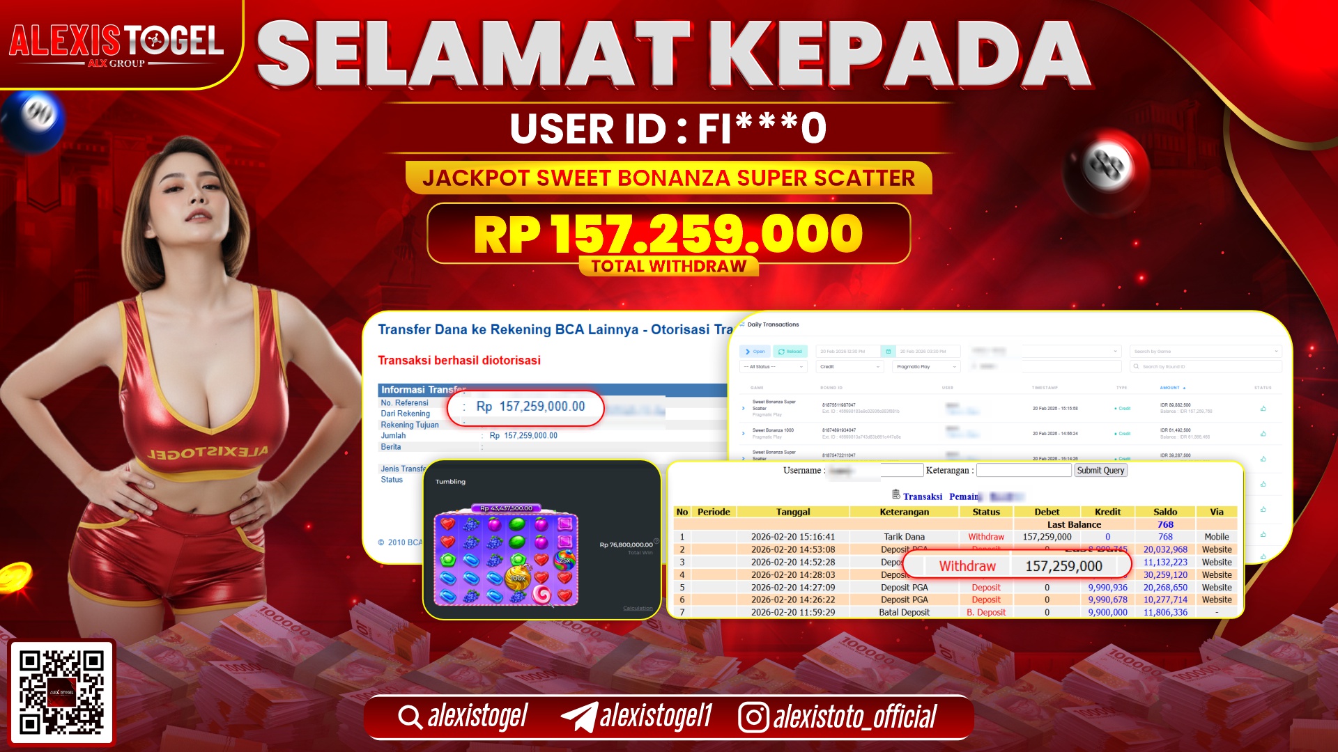 ALEXISTOGEL di SLOT SWEET BONANZA SUPER SCATTER RP.157.259.000,- LUNAS 