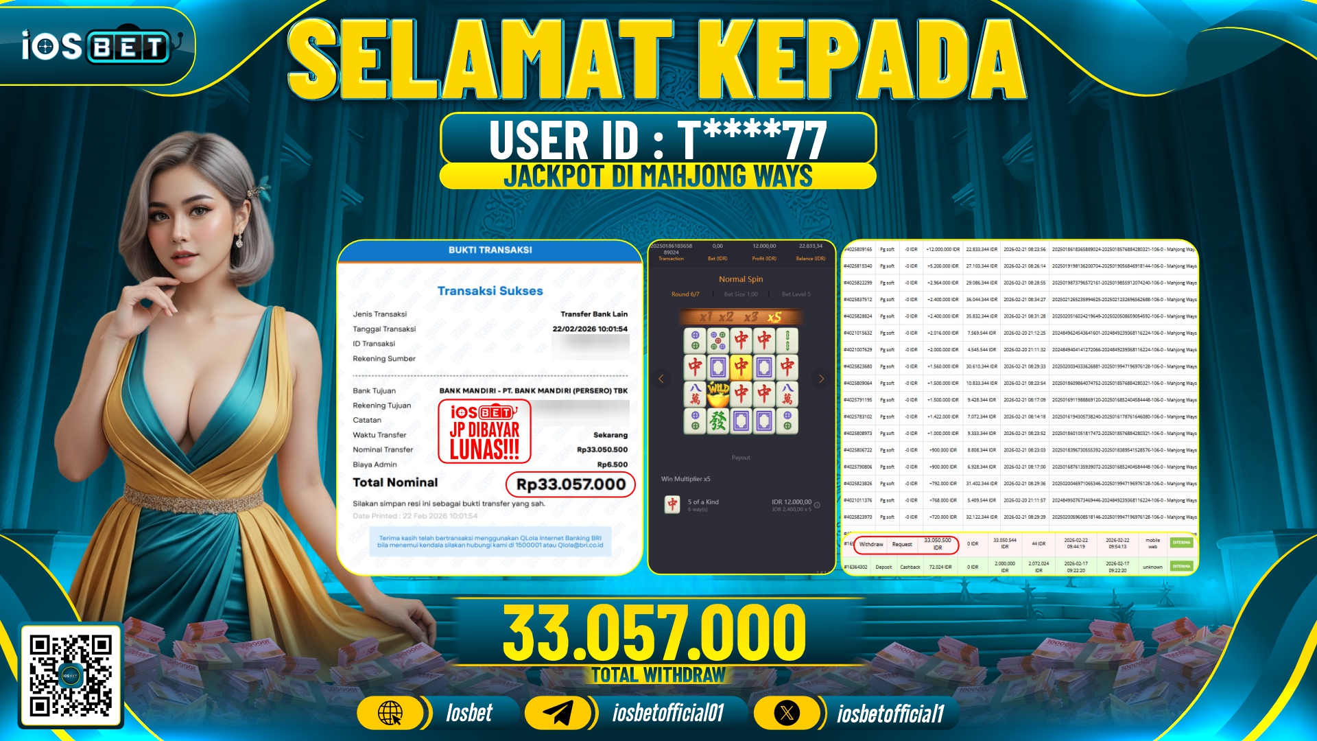 Bukti Pembayaran LUNAS SLOT GAME GACOR Rp.33.057.000,-