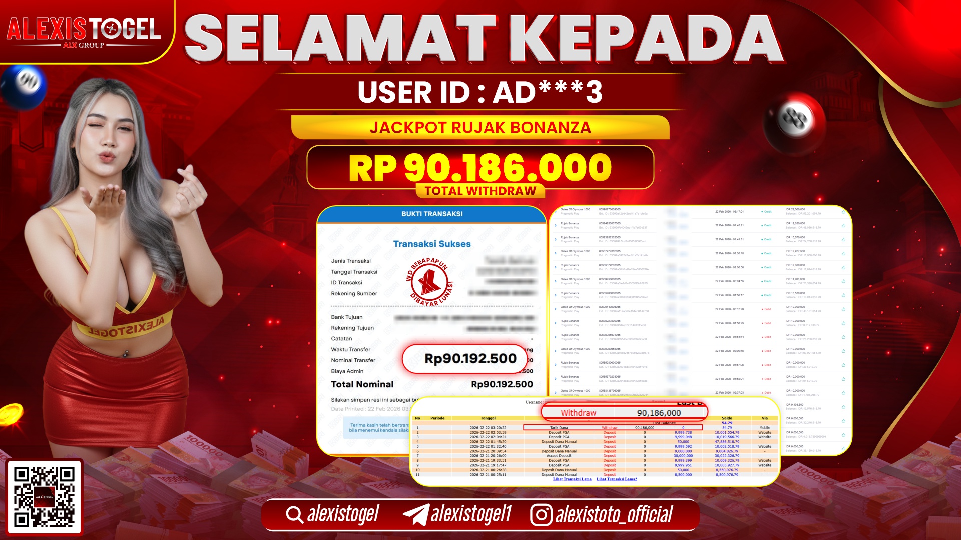 ALEXISTOGEL di SLOT RUJAK BONANZA RP.90.186.000,- LUNAS 