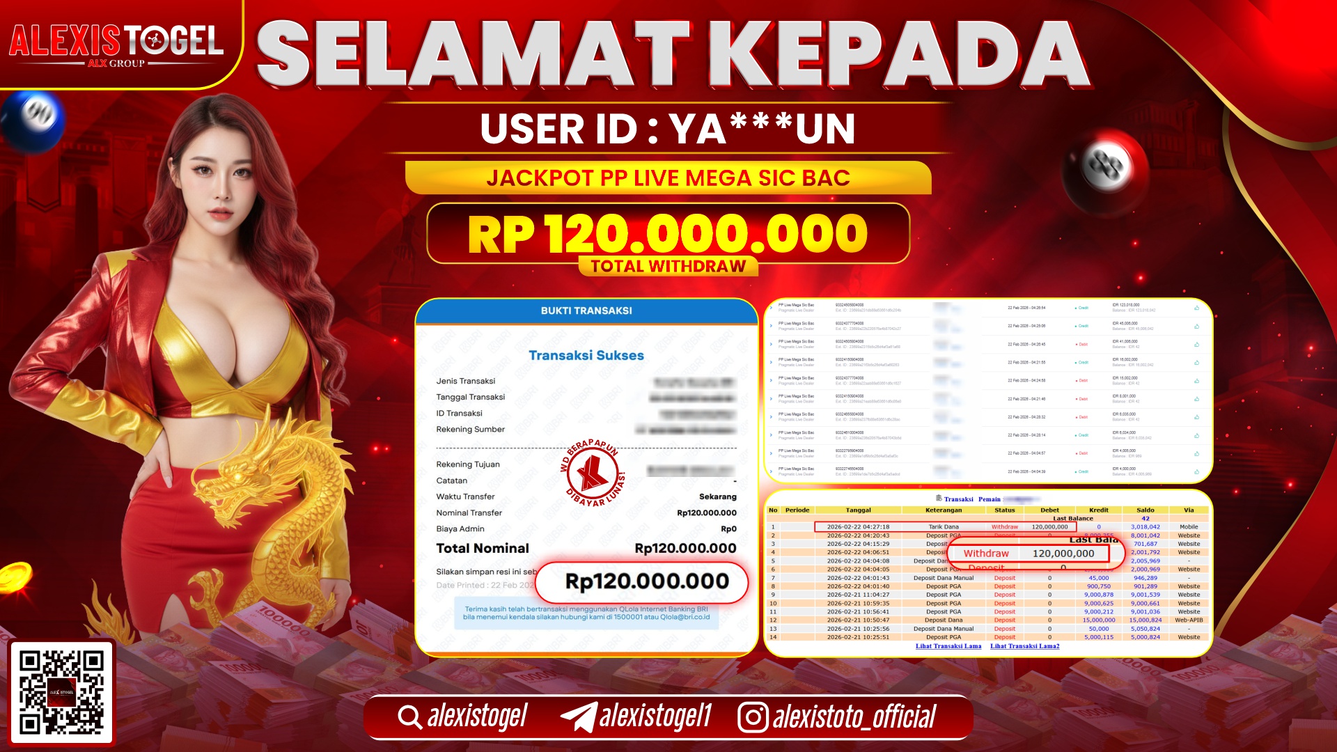 ALEXISTOGEL di PP LIVE MEGA SIC BAC RP.120.000.000,- LUNAS 