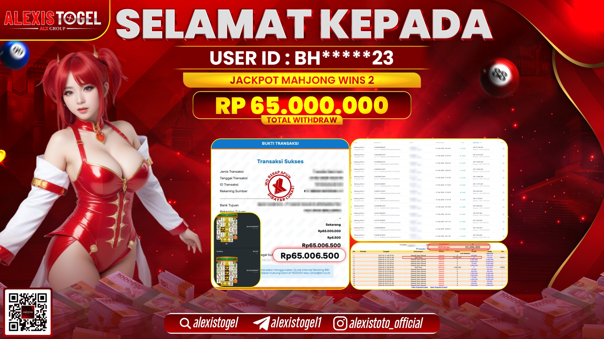 ALEXISTOGEL di SLOT MAHJONG WINS 2 RP.65.000.000,- LUNAS 