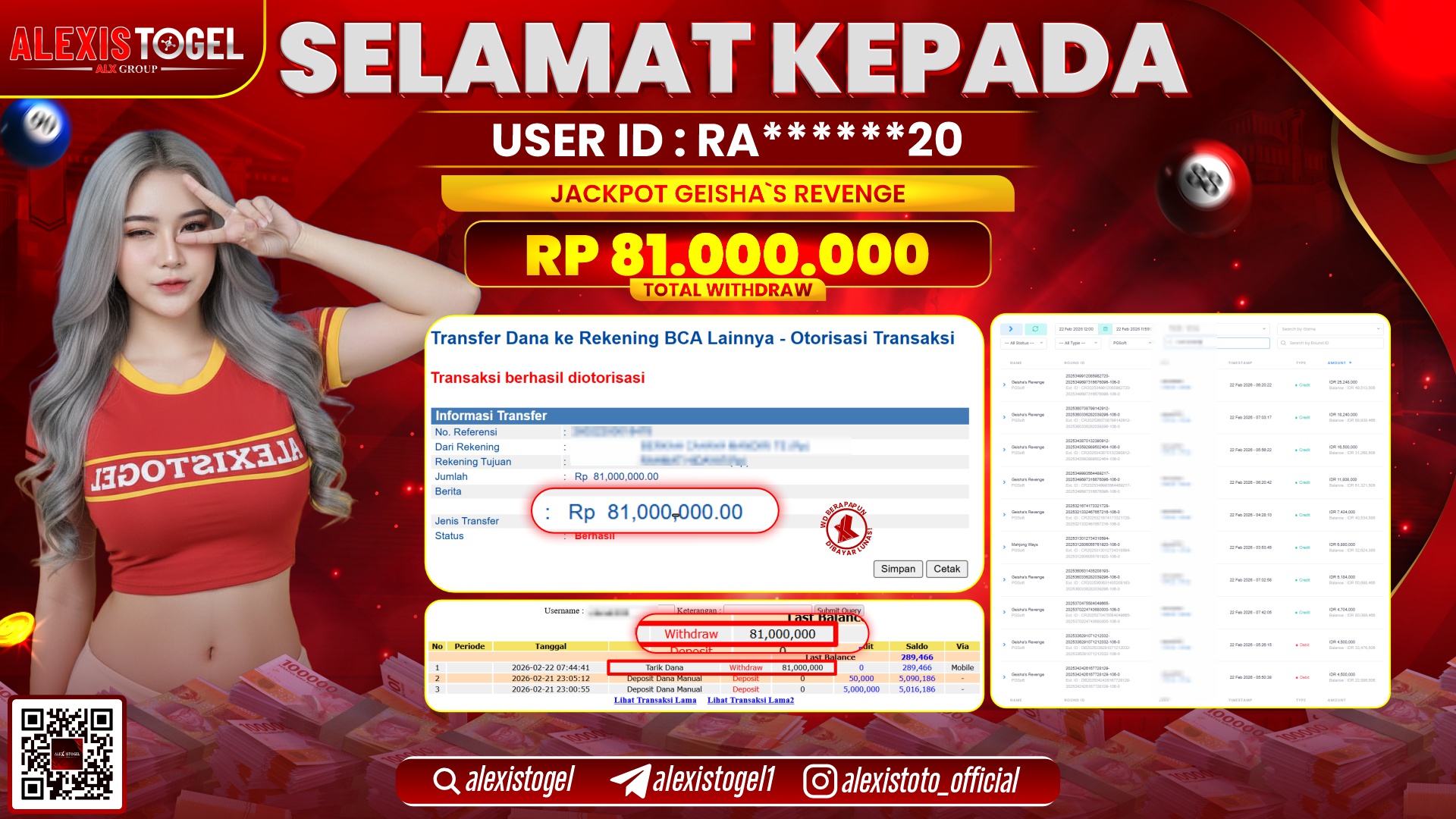 ALEXISTOGEL di SLOT GEISHA'S REVENGE RP.81.000.000,- LUNAS 