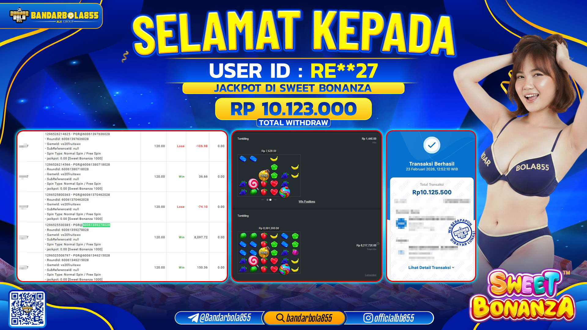 🎖 JACKPOT BANDARBOLA855 di SWEET BONANZA Rp10.123.000 🎖