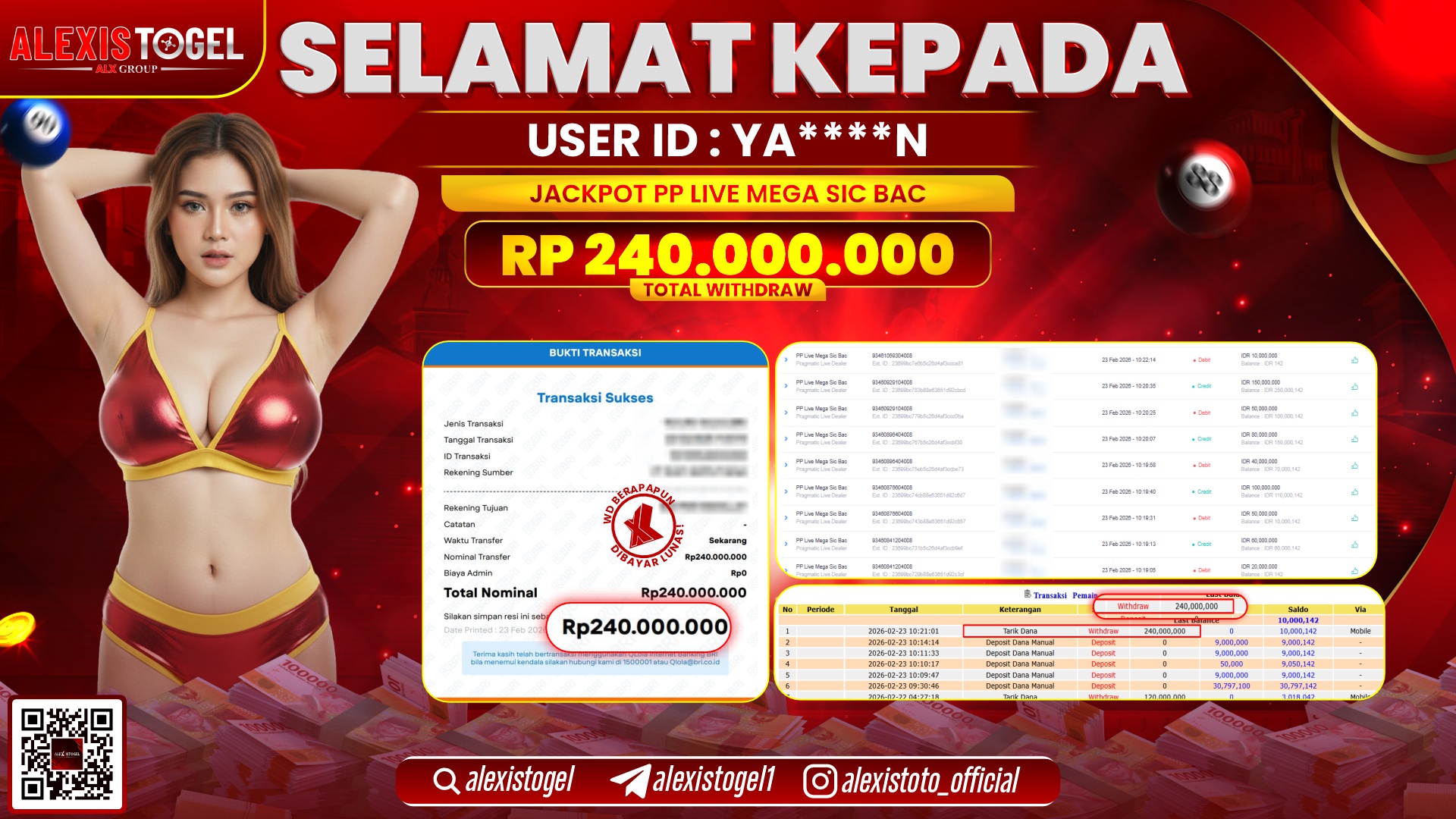 ALEXISTOGEL di PP LIVE MEGA SIC BAC RP.240.000.000,- LUNAS 