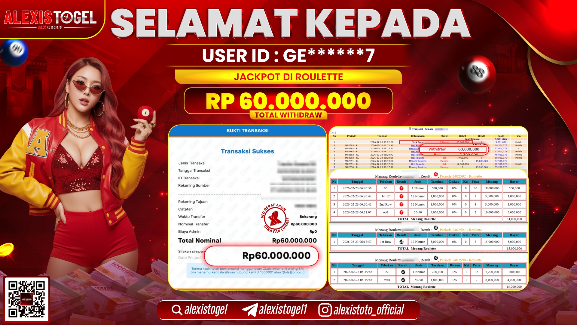 ALEXISTOGEL di CASINO ROULETTE RP.60.000.000,- LUNAS 