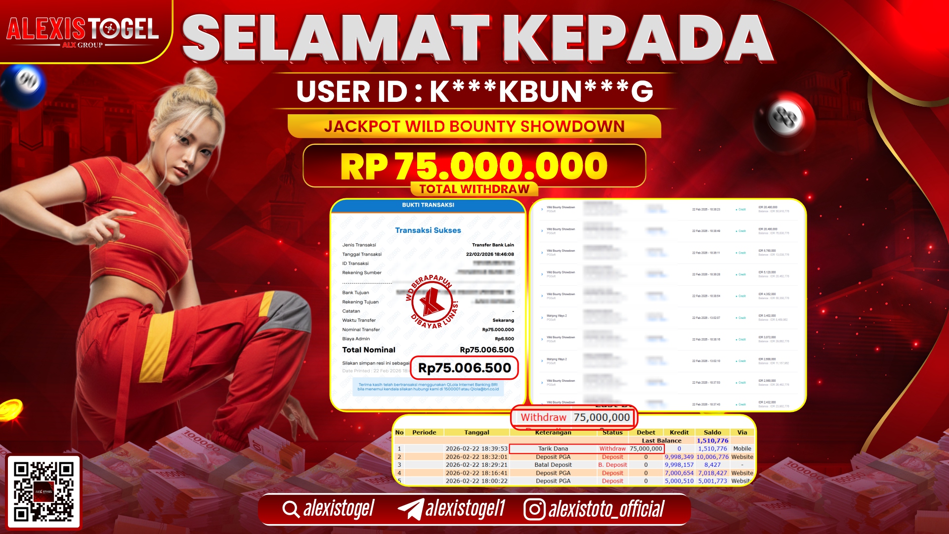 ALEXISTOGEL di SLOT WILD BOUNTY SHOWDOWN RP.75.000.000,- LUNAS 