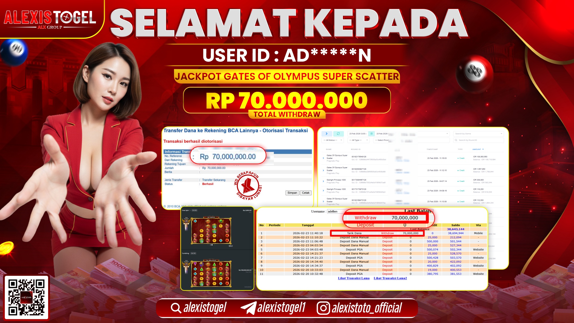 ALEXISTOGEL di SLOT GATES OF OLYMPUS SUPER SCATTER RP.70.000.000,- LUNAS 