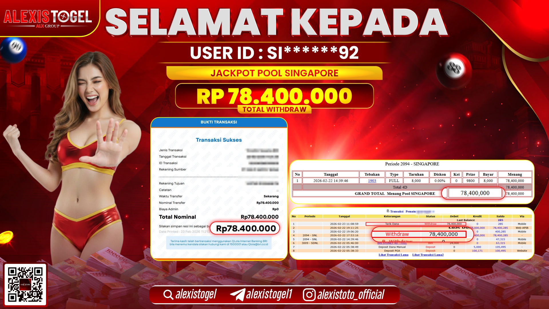 ALEXISTOGEL di TOGEL SINGAPORE RP.78.400.000,- LUNAS 